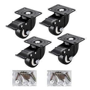 4 Pack Caster Wheels, Heavy Duty, 2 inch wheels, with Brake, and Silent Polyurethane (PU) Wheels, Swivel Plate Castor Wheels for Cart, Furniture, Workbench