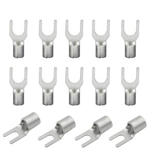 50PCS Non Insulated Fork Terminals #10(M5) Stud Size U Type Connectors Tin-Plated Copper Wire Connectors AWG 12-10 Connectors(SNB5.5-5)