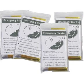 4 Pack 63 * 82.6 INCH Survival Emergency Blanket, Space Blanket Gold and Silver, Suitable for Outdoor Sports, Wilderness Survival, Car Breakdown Emergency Use
