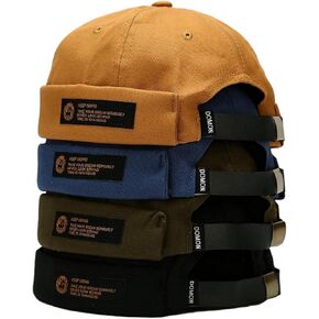 Cotton Brimless Cap Retro Docker Caps Beanie Skull Cap Adjustable Brimless Hip hop Hats 4 Pcs