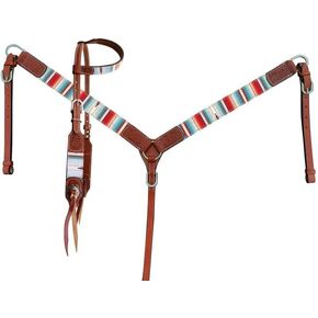 Showman Serape Southwest Print Single Ear Leather Headstall & Breast Collar Set