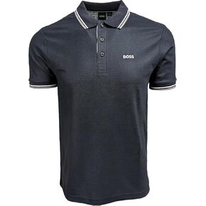 BOSS Mens Polo Performance Fabric Double Striped Collar Paddy PRO 50249000 (US, Alpha, Large, Regular, Regular, Dark Blue)