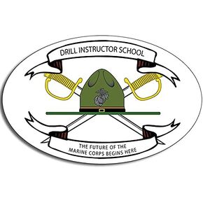 Oval Marine Corps Drill Instructor School Logo Sticker (USMC recruits Sergeant us), Officially Licensed by The U.S. Marine Corps