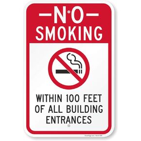 SmartSign "No Smoking Within 100 Feet of All Building Entrances" Sign | 12" x 18" Aluminum