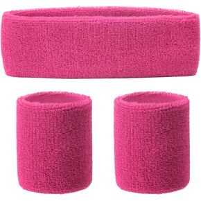 Solid Pink Color Sweat Band Headbands and Wrist Bands Set, Sweatbands for Men Women, Moisture Wicking Head Band, Football Wristbands,Sports Headband for Running Workout