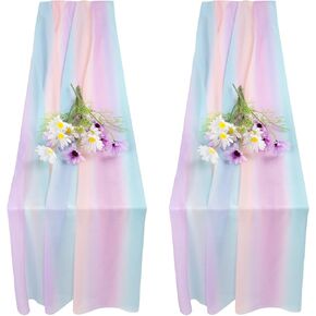 JeogYong 2 Pcs Colorful Chiffon Table Runner 30 x 71 Inch Sheer Table Runner Tulle Rainbow Table Runner for Wedding Shower Decorations, Bridal Shower, Garden Party Decorations (Iridescent)