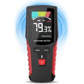 Wood Moisture Meter, Pinless Moisture Meter with LCD Color Display, Non-Destructive Wall Moisture Meter with Sound Alarm, 4 Mode Moisture sensor for Firewood, Lumber, Masonry