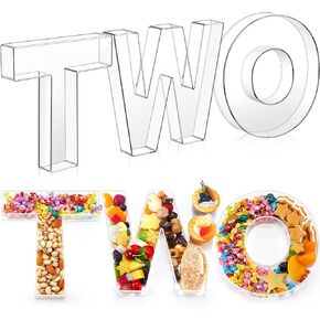 3 Pcs Two Acrylic Charcuterie Letters Fillable 10'' Baby Charcuterie Board Letters Charcuterie Board Box for Birthday Party Baby Shower Snack Food Cake Cookies