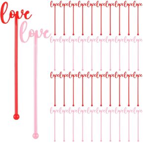 30 Pcs Valentine's Day Coffee and Cocktail Stirrers 6 Inch Reusable Plastic Drink Stirrer Sticks Wedding Drink Stirrers Coffee Stir Sticks Love Drink Stir Sticks for Coffee Bar(Red, Pink)