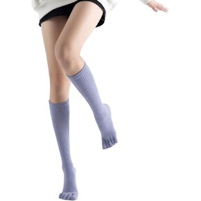 Verdancy Yoga Pilates Toe Socks with Grips for Women Non Slip Compression Cushioned Knee High Over the Calf Socks