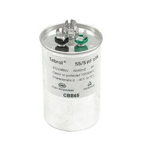 55+5uF 55/5MFD ±5% 370V/450V CBB65 Dual Run Round Capacitor 55 5 Start Capacitor for AC Air Conditioning Unit Condenser Straight Cool or Heat Pump