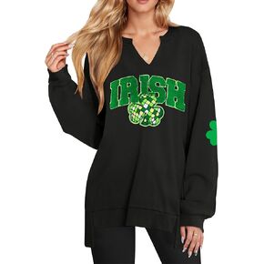 For G and PL Women's St. Patrick's Day Side Slits Split Neckline Sweartshirts
