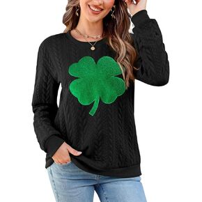For G and PL Womens St. Patrick's Long Sleeve Crew Neck Texture Pullover Irish Quilted Lucky Sweatshirts