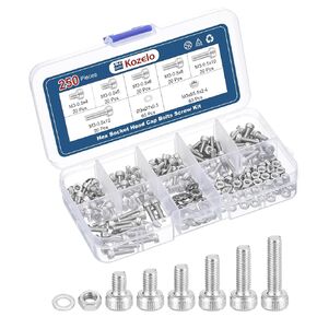 250pcs M3 Socket Head Cap Screws Bolts Nuts Assortment Kit - [M3x4/5/6/8/10/12mm] 304 Stainless Steel Allen Socket Drive for 3D Printer