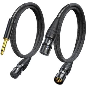 XLR Female to 1/4 Cable with XLR Cable 6ft Bundle, Rean Connectors from Neutrik, Kevlar-Reinforced Nylon Braided TRS to XLR Cable, Balanced Quarter Inch to XLR Female Cable, OFC