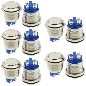 Momentary Push Button Switch,10PCS 16mm Waterproof Stainless Steel Metal Flat Top 2A/36V Self-Reset(Flat Head)