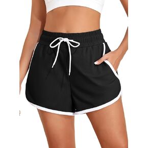 Aleumdr Womens Swim Shorts Color Block Side Split High Waisted Quick Dry Athletic Swim Board Shorts with Pockets