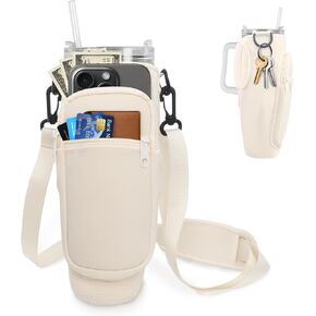 Water Bottle Carrier Bag with Phone Pocket 40/30 oz Water Bottle Sling for Stanley Cup Water Bottle Bag Water Bottle Holder Pouch with Adjustable Strap for Stanley Cup Accessories