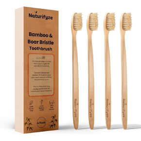 Boar Bristle & Bamboo-frushrush- فرشاة أسنان صديقة للبيئة مع شعيرات خنازير طبيعية 100 ٪- قابلة للتحلل ، آمنة اللثة ، شركة متوسطة ، خيزران وفرشاة أسنان الخنازير in Kuwait