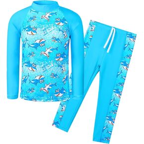 TFJH E 2PCS Kids Boys Long Sleeve Swimsuit UPF 50+ UV Sun Protective Swimwear