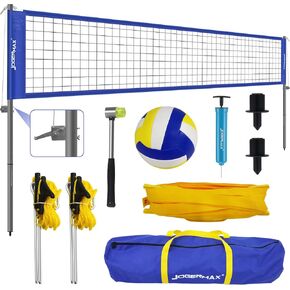 Professional Volleyball Net for Backyard with Height Adjustable Poles, Heavy Duty Volleyball Net with Carry Bag Volleyball & Air-pump, Outdoor Volleyball Net Set for Courtyard, Beach and Lawn