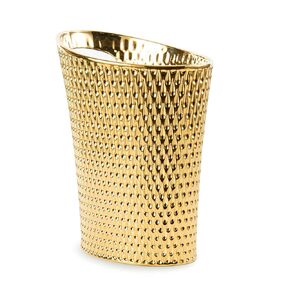 Mini Desktop Trash Can, 1.5L Capacity, Gold Color, Ceramic Material, Inclined Opening Design, Fits Small Spaces