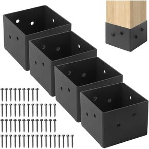 4 x 4 Post Base 4 Pcs, Heavy Duty Deck Post Brackets(Inner Size 3.5" x 3.5"), Black Steel Post Anchor with Black Metal Coated and Screws, for Deck Railing Pergola Brackets Fence