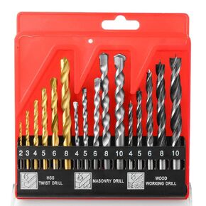 JONMON Drill Bits Set, 3-in-1 HSS Twist Drill/Masonry Drill/Brad Point Spiral Twist Wood Mixed Drill Bits with Durable Case Wood Working Tool for Metal/Concrete Wall/Soft Wood