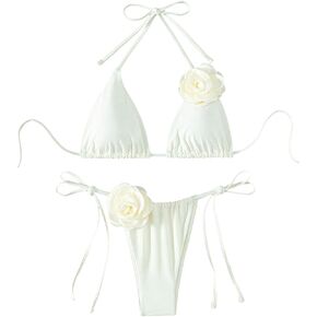 Floerns Women's 2 Piece Bikini Set Halter Triangle Bra String Thongs Bathing Suit