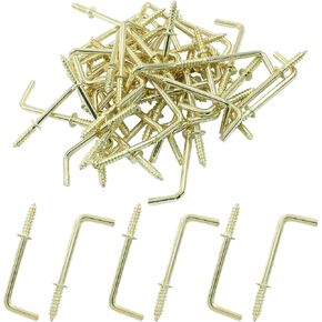 50Pcs L Shape Screw Hooks 1-1/4 Inch Square Bend Hooks L Screw Hooks Right Angle Hooks Metal Screw-in Hooks for Hanging, Gold