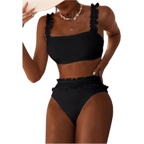 GORGLITTER Women's High Waisted Bikini Sets Ruffle Full Coverage Swimsuits