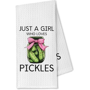 Just a Girl Who Loves Pickles Kitchen Towels, Pickle Gifts for Pickle Lovers Dish Towels Tea Towels, Pickle Gifts for Women, Pickle Themed Gifts, Pickle Decorations Hand Towels, 16x24 Inch