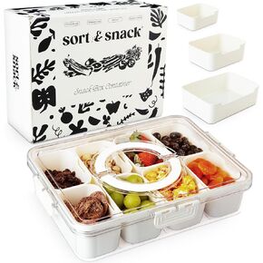 10 in 1 Large Snackle Box Container, Divided Serving Tray, Dishwasher Safe Travel Snack Box, Veggie Tray with Lid, Snack Tray with Lid, Snackle Boxes, Serving Platter with Lid, Snack Box Container