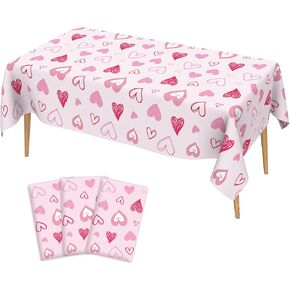 3 Pack Valentines Tablecloth, Valentines Day Tablecloth, Valentines Day Decorations, 54x108 Inch Heart Valentines Table Cloth Valentine's Day Rectangle Table Cover for Valentine Anniversary Wedding