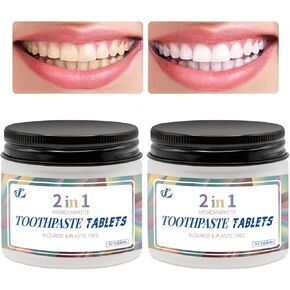 2 in 1 Toothpaste Tabs, 62 Pcs Flouride Free Toothpaste Tablets, Nano Hydroxyapatite, Sensitive Toothpaste Tablets, Peppermint Flavored Strengthen Teeth, Eco & Travel Friendly (2PCS)