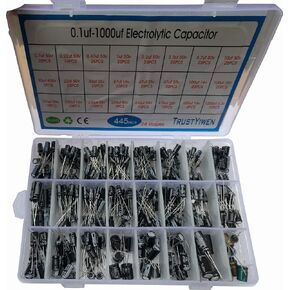 New 24Value 445pcs Electrolytic Capacitor Assortment Box Kit Range 0.1uF－1000uF (6.3V 16V 25V 35V 50V)