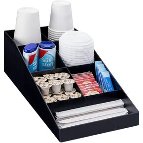 Navaris Coffee Station Organizer 7 Compartments - Coffee Organizer Station for Sugar, Creamer, Cup, Tea - Coffee Bar Organizer for Office and Kitchen Countertop Organization
