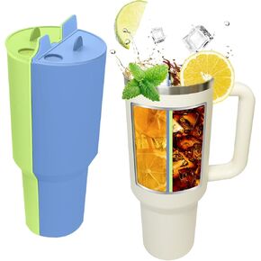 2-in-1 Drink Separator Silicone Liner fit Stanley Cup 40oz, Inner Cup Section Tray for Stanley Tumbler Accessories, Reusable Cup Divider Two Drinks in One Cup (Green/Blue)