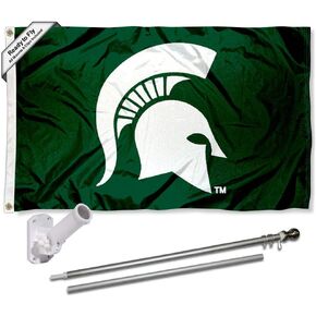 College Flags & Banners Co. Michigan State Spartans Spartan Head Flag with Pole and Bracket Complete Set