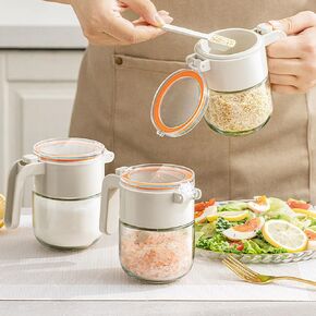 Glass Condiment Jars with Lids and Spoons - Clear Spice Containers for Kitchen Storage - Seasoning Box Salt Sugar Bowls for Countertop Organization