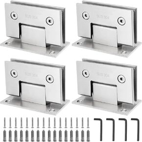 SEUNMUK 4 Pack Glass Door Hinge, 90 Degree Stainless Steel Glass Door Cupboard Showcase Clamp Heavy Duty Shower Door Hinges Replacement Part Wall-to-Glass, Fits 8-12mm Glass, Brushed Nickel