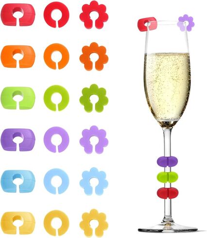 18 PCS Reusable Drink Markers, Wine Glass Charms Silicone Wine Charms for Stem Glasses Colored Glass Markers 3 Shapes Wine Glass Topper for Bar Party Champagne Flutes Cocktails Martinis Glass and Cups in Saudi Arabia