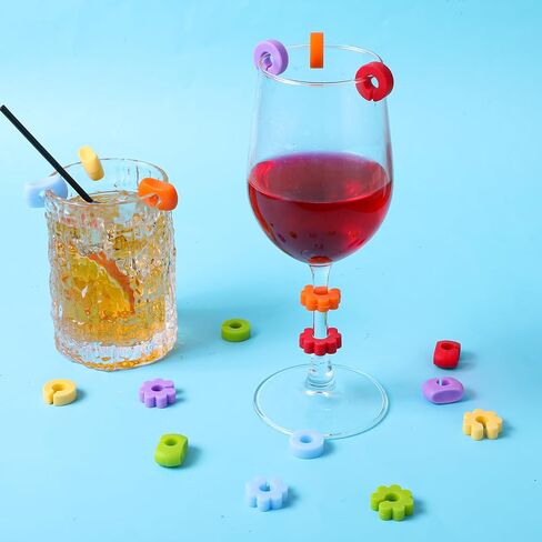 18 PCS Reusable Drink Markers, Wine Glass Charms Silicone Wine Charms for Stem Glasses Colored Glass Markers 3 Shapes Wine Glass Topper for Bar Party Champagne Flutes Cocktails Martinis Glass and Cups in Saudi Arabia