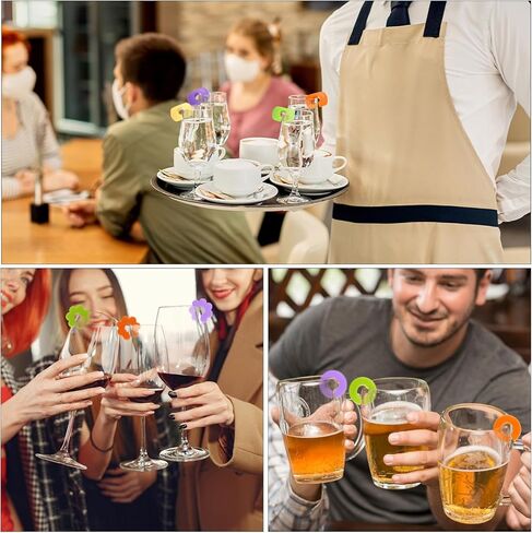 18 PCS Reusable Drink Markers, Wine Glass Charms Silicone Wine Charms for Stem Glasses Colored Glass Markers 3 Shapes Wine Glass Topper for Bar Party Champagne Flutes Cocktails Martinis Glass and Cups in Saudi Arabia