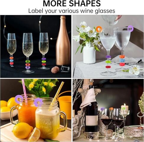 18 PCS Reusable Drink Markers, Wine Glass Charms Silicone Wine Charms for Stem Glasses Colored Glass Markers 3 Shapes Wine Glass Topper for Bar Party Champagne Flutes Cocktails Martinis Glass and Cups in Saudi Arabia