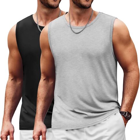 COOFANDY Mens Casual Tank Tops Moisture Wicking Muscle Sleeveless Shirts Soft Bamboo Viscose Tank Shirt 2 Pack in Saudi Arabia