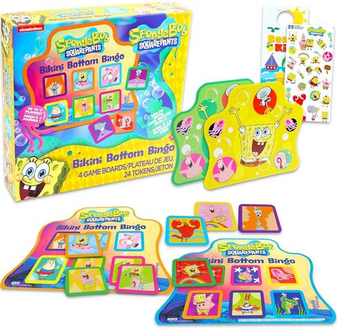 Spongebob Bingo for Kids - حزمة مع لعبة Spongebob Board مع 4 لوحات ألعاب ، قطع ألعاب ، ملصقات ، المزيد | Spongebob Squarepants Bingo مجموعة للأطفال الصغار والأولاد والبنات in Kuwait