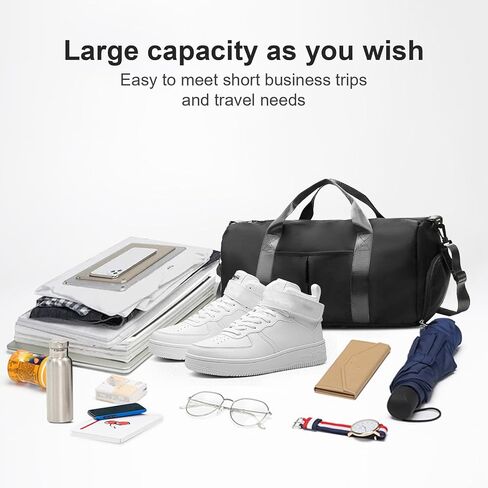 ZGWJ Sports Gym Bag with Wet Pocket & Shoes Compartment, Waterproof Shoulder Weekender Bag for Women and Men Swim Sports Travel Gym Bag Lightweight and easy Carry on Black in Kuwait