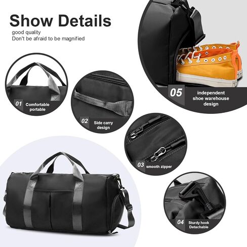 ZGWJ Sports Gym Bag with Wet Pocket & Shoes Compartment, Waterproof Shoulder Weekender Bag for Women and Men Swim Sports Travel Gym Bag Lightweight and easy Carry on Black in Kuwait