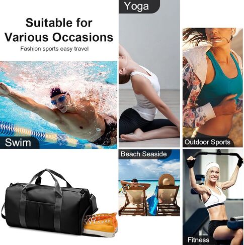 ZGWJ Sports Gym Bag with Wet Pocket & Shoes Compartment, Waterproof Shoulder Weekender Bag for Women and Men Swim Sports Travel Gym Bag Lightweight and easy Carry on Black in Kuwait